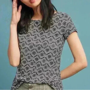 Anthropologie Postmark | Bennett Cap Sleeve Striped Tee with Embroidery